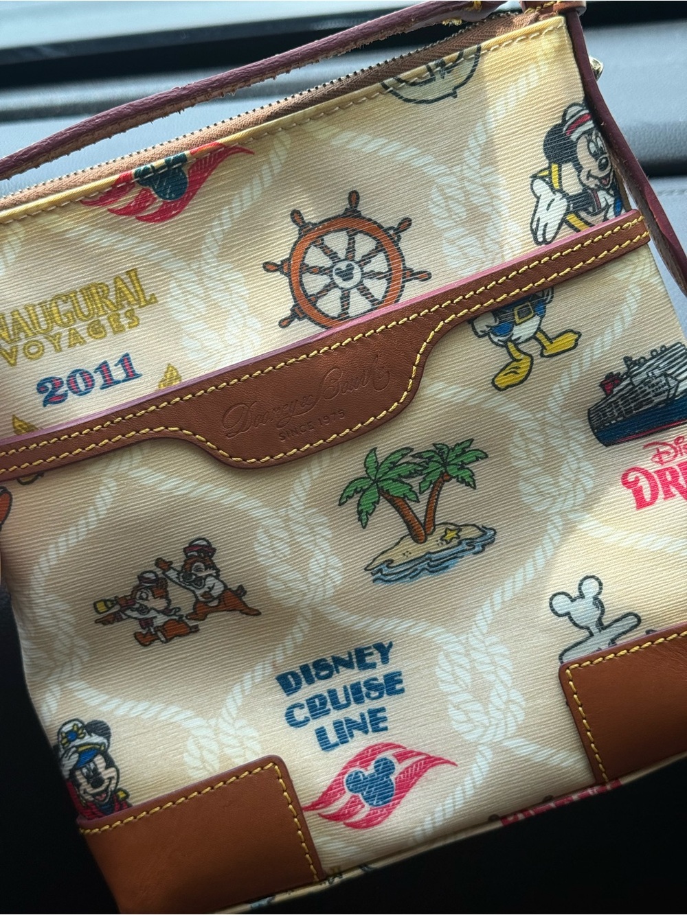Dooney & Bourke Cream & Brown Disney Cruise Crossbody with Nautical Print - Picture 4 of 4